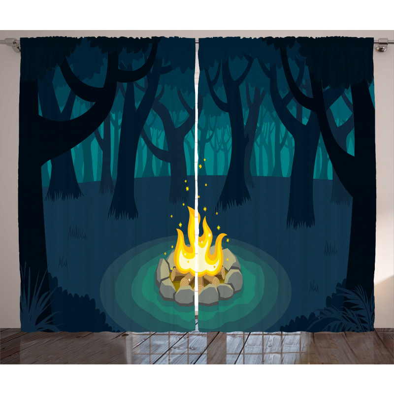 Campfire Woods Night Curtain