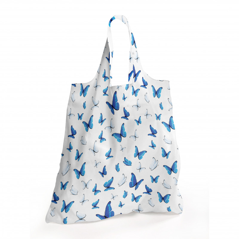 İlkbahar Alışveriş Çantası Mavi Beyaz Kelebek Desenli