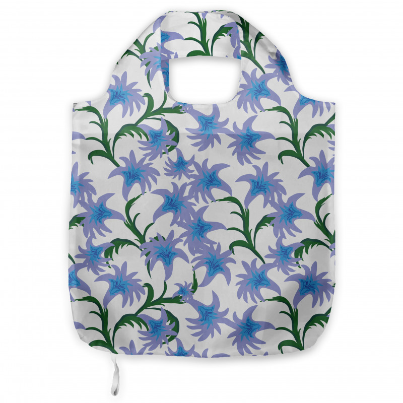 Floral Alışveriş Çantası Mavi Zarif Çiçek Desenli