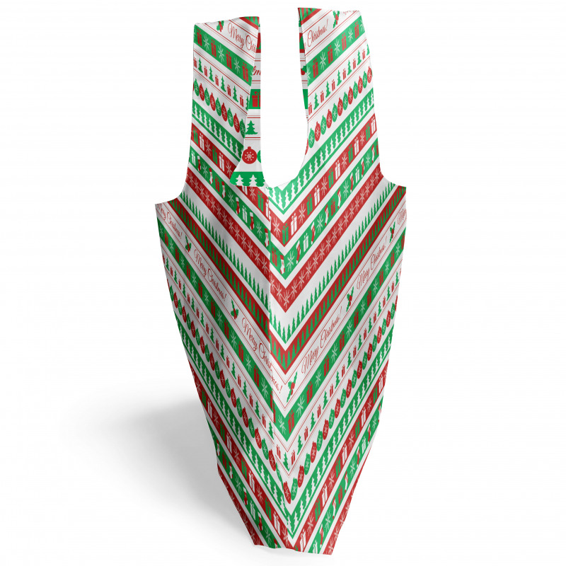 Noel Alışveriş Çantası Tekrar Eden Yılbaşı Temalı Geometrik Şekiller 