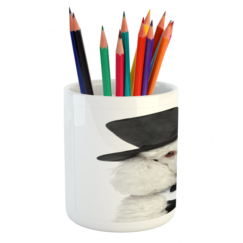 Sad Looking Portrait in a Hat Pencil Pen Holder