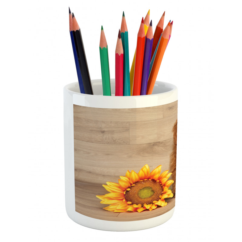 Sunflower on Wooden Backdrop Pencil Pen Holder