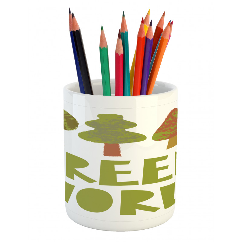 Green World Typography Pencil Pen Holder