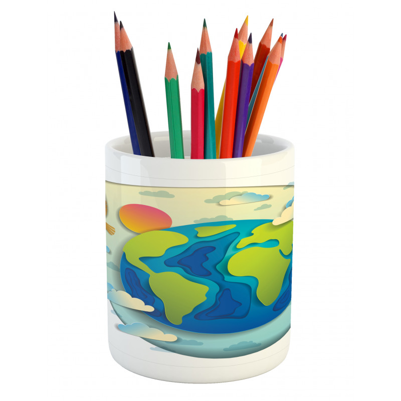 Graphical Globe Clouds Pencil Pen Holder