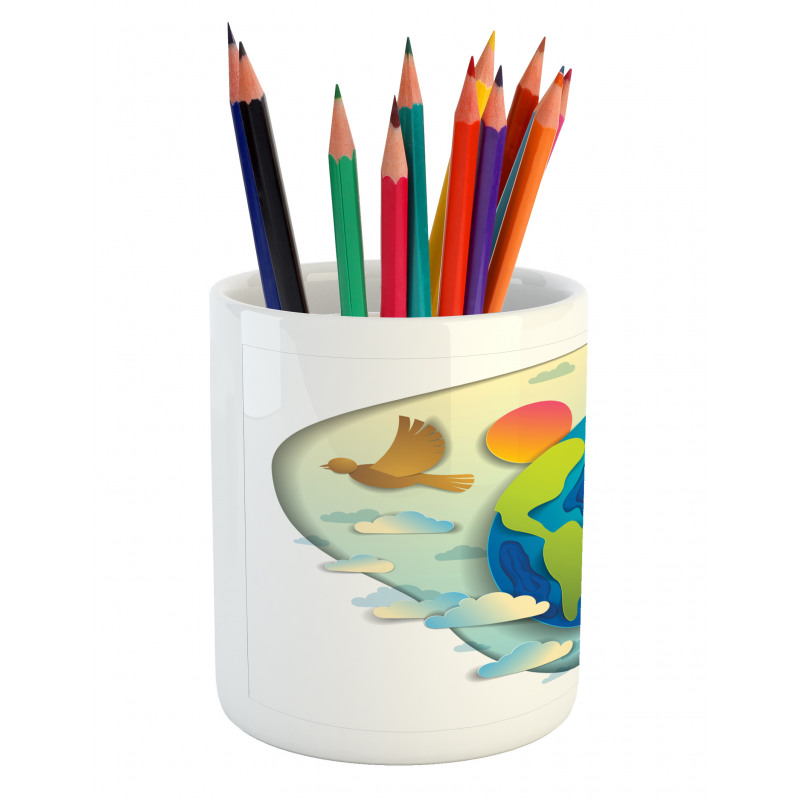 Graphical Globe Clouds Pencil Pen Holder