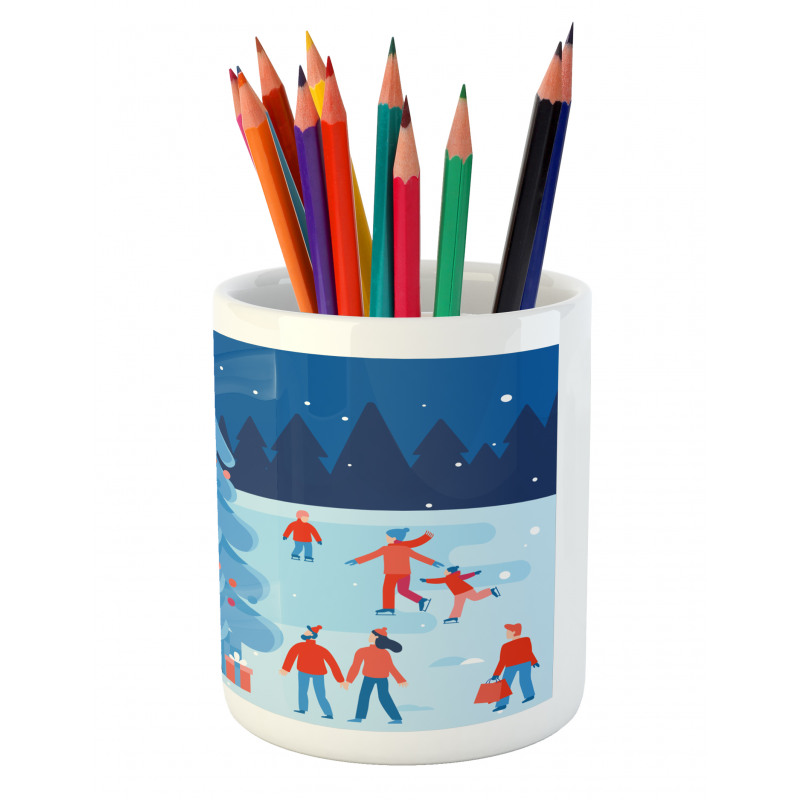 Christmas Scene Night Pencil Pen Holder