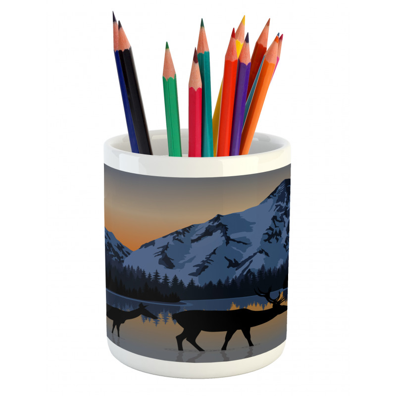 Mountain Deer by the Lake Pencil Pen Holder