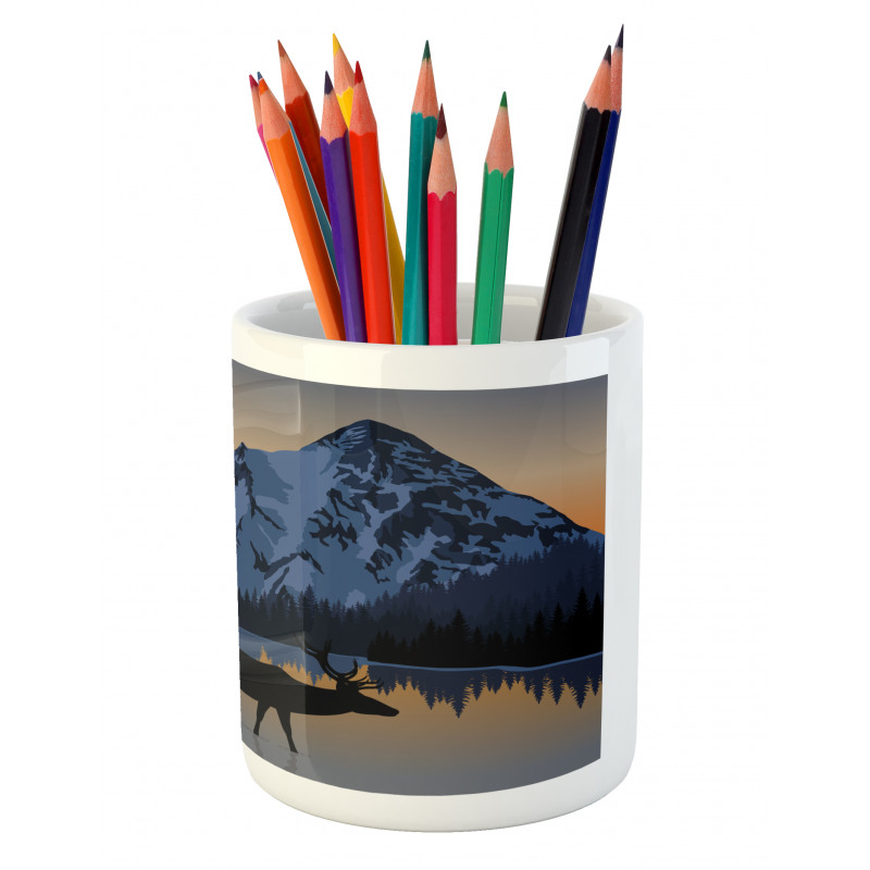 Mountain Deer by the Lake Pencil Pen Holder