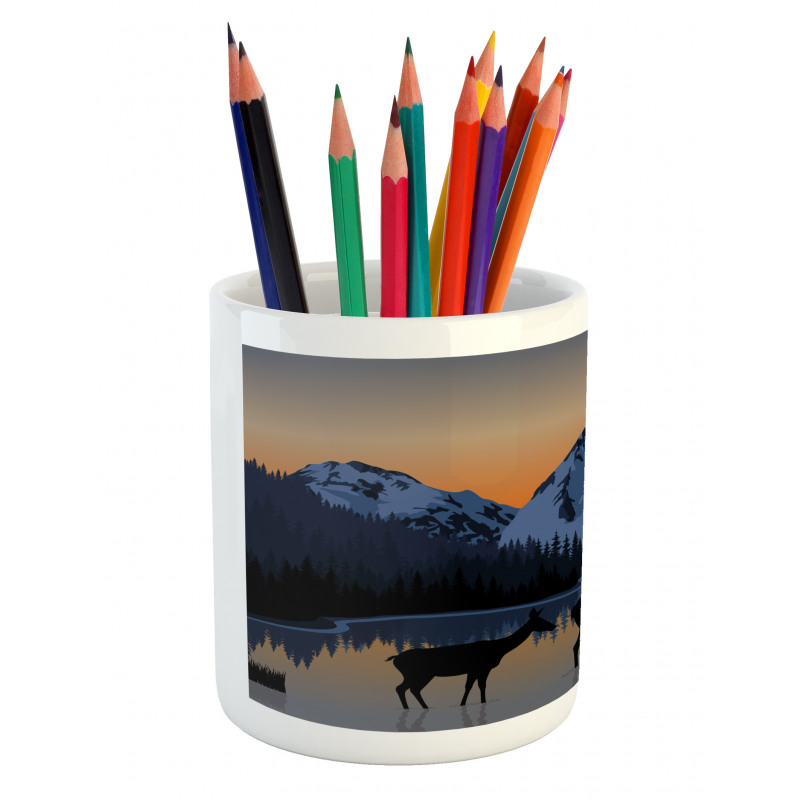 Mountain Deer by the Lake Pencil Pen Holder