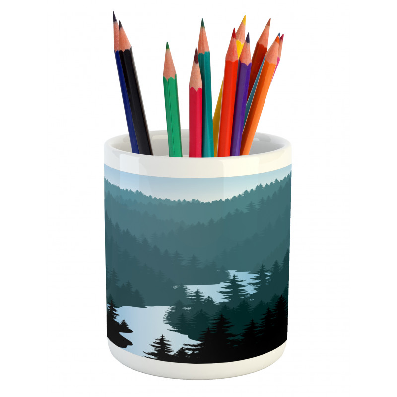 Mountains Forest and River Pencil Pen Holder