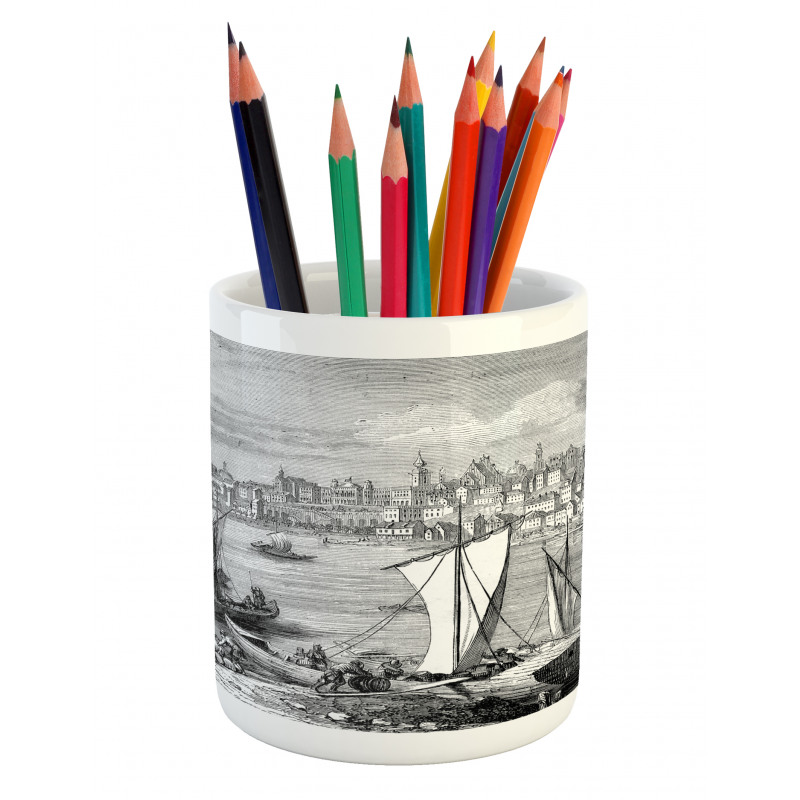 Sketchy Nostalgic City Scene Pencil Pen Holder