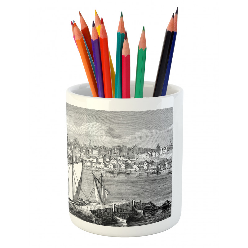 Sketchy Nostalgic City Scene Pencil Pen Holder