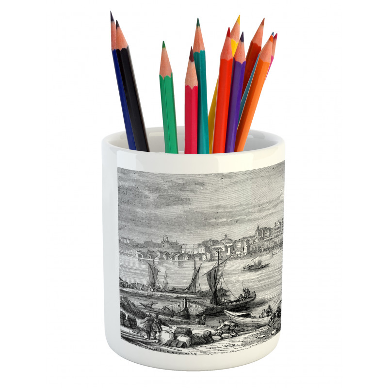 Sketchy Nostalgic City Scene Pencil Pen Holder