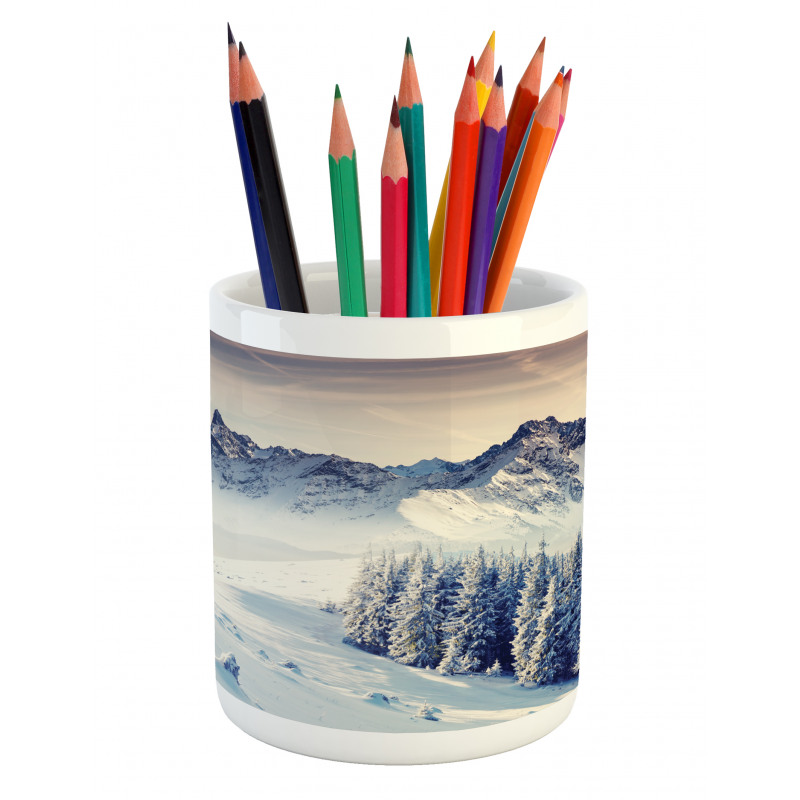 Snowy Winter View Pencil Pen Holder