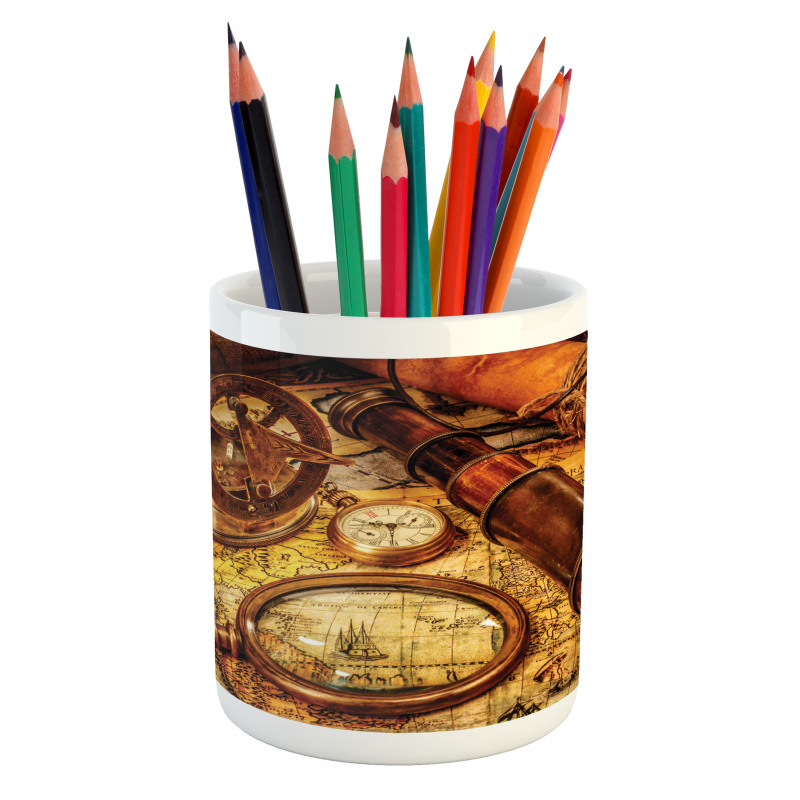 Watch on Old Map Nautical Pencil Pen Holder