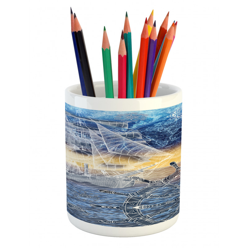 Nautical Ship on the Ocean Pencil Pen Holder