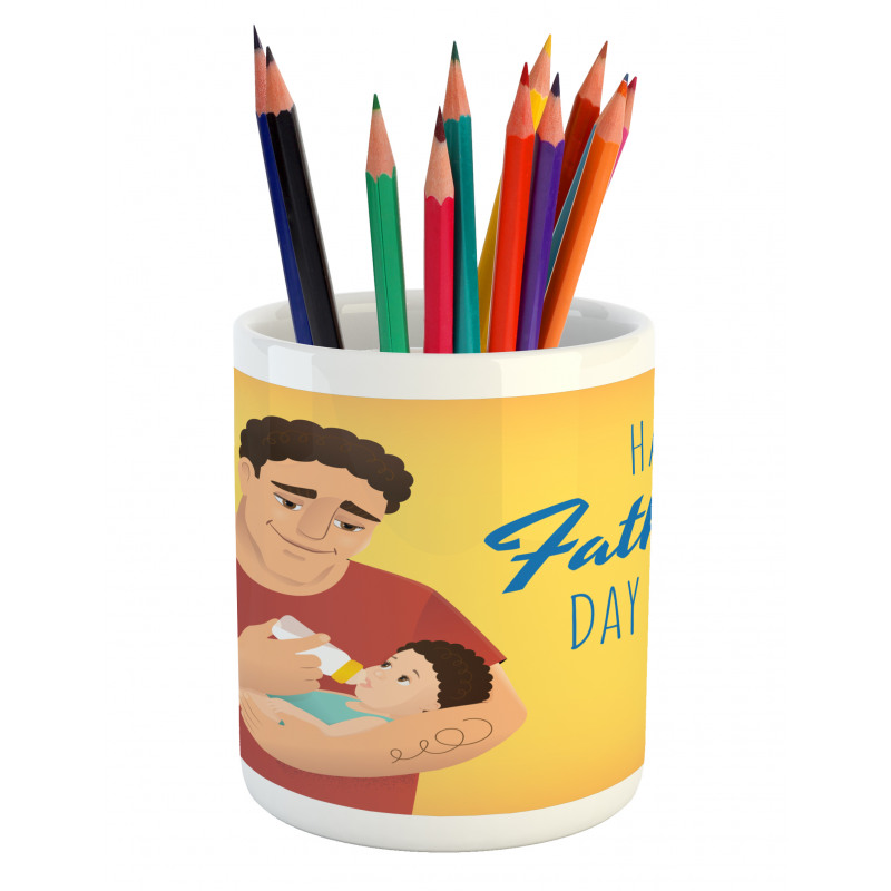 Man Feeding His Child Pencil Pen Holder