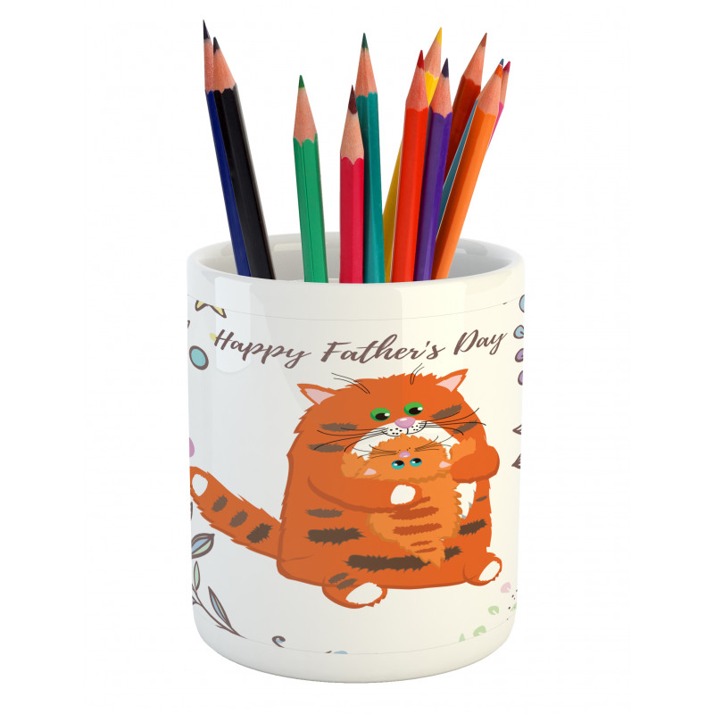 Dad and Kitten Flowers Pencil Pen Holder