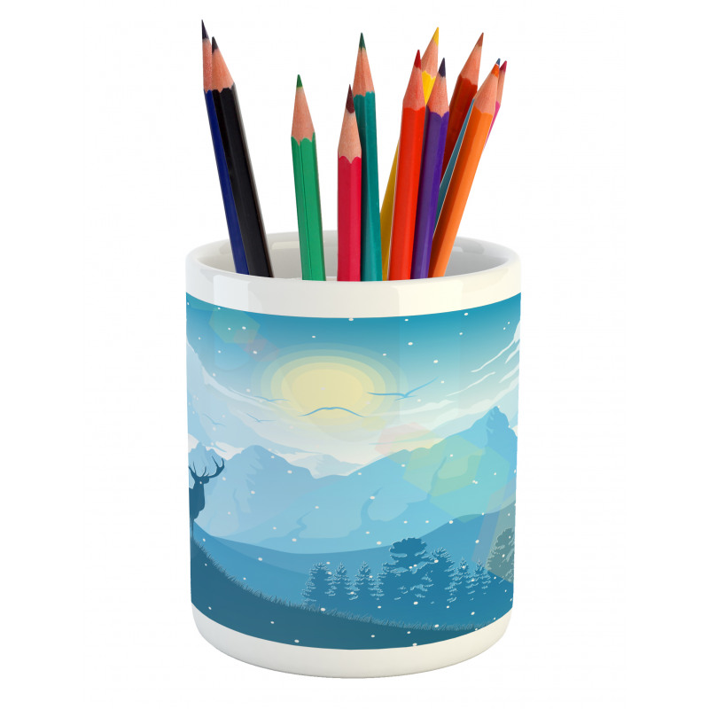 Mountain Fauna Sunrise Pencil Pen Holder