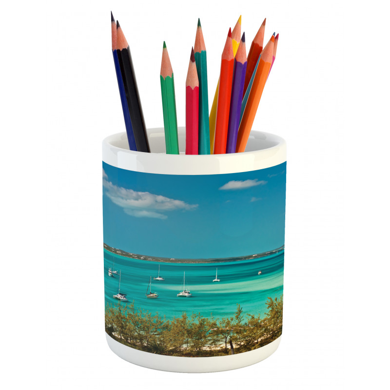 Anchored Boats in Sea Pencil Pen Holder