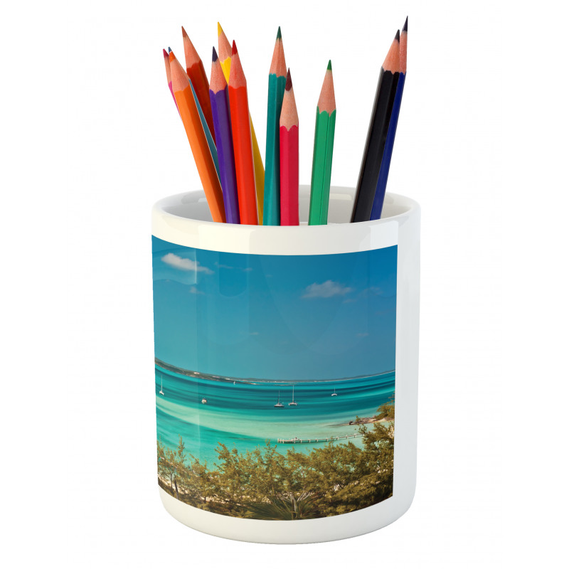 Anchored Boats in Sea Pencil Pen Holder