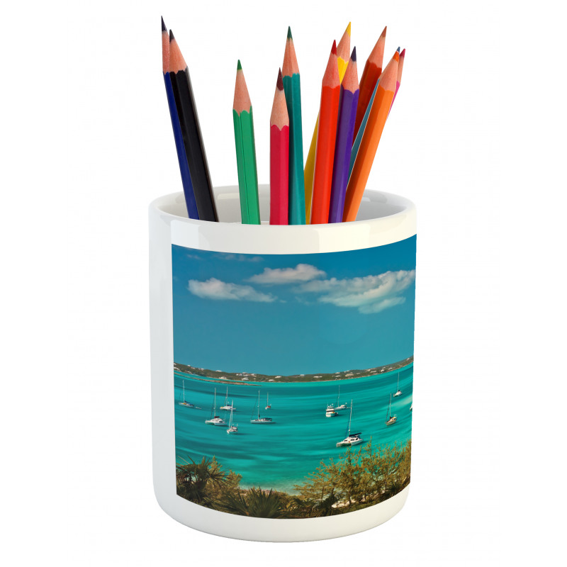 Anchored Boats in Sea Pencil Pen Holder