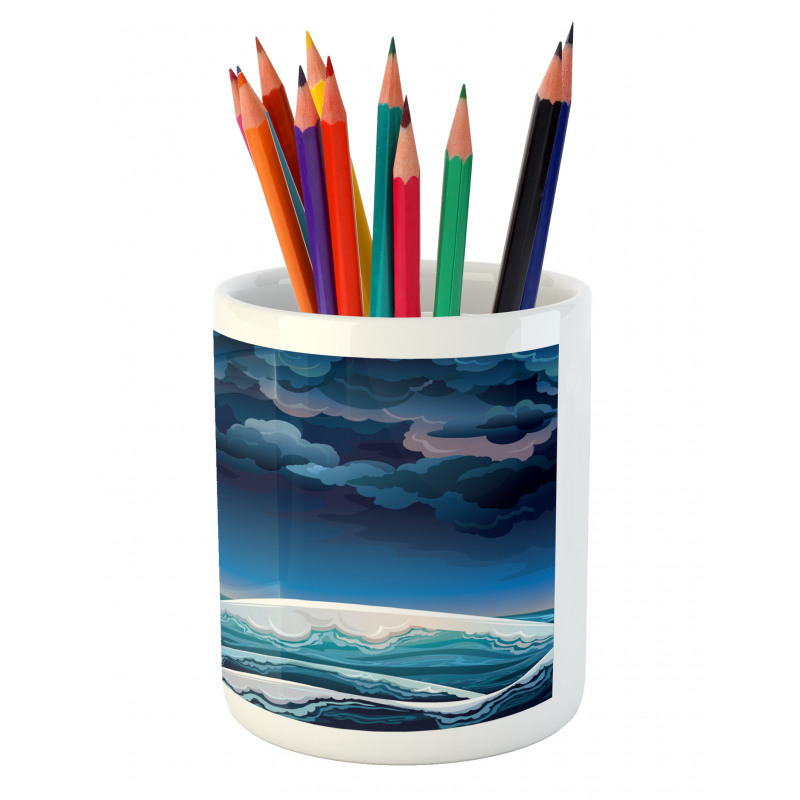 Night Seascape Boat Pencil Pen Holder