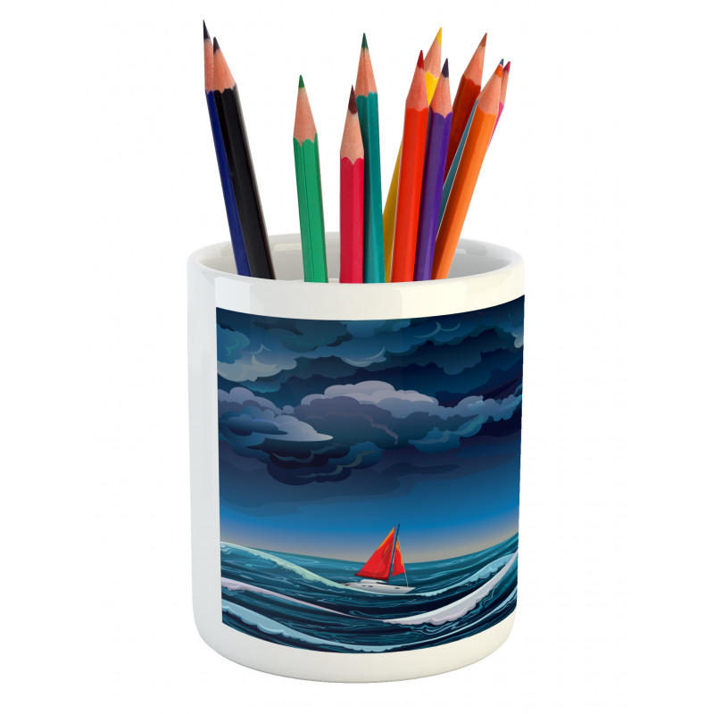 Night Seascape Boat Pencil Pen Holder