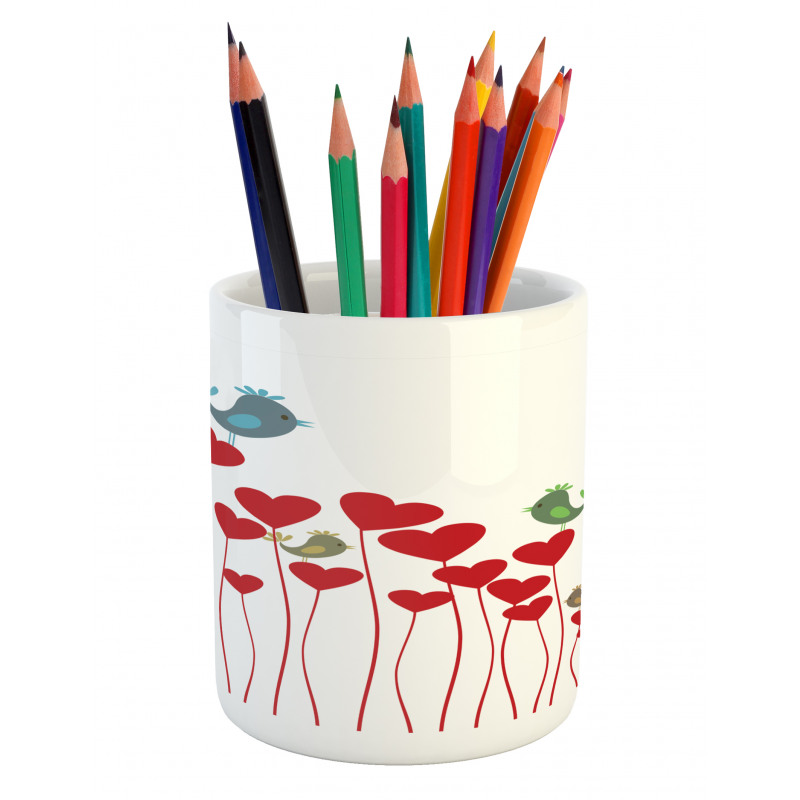 Spring Hearts Birds Pencil Pen Holder