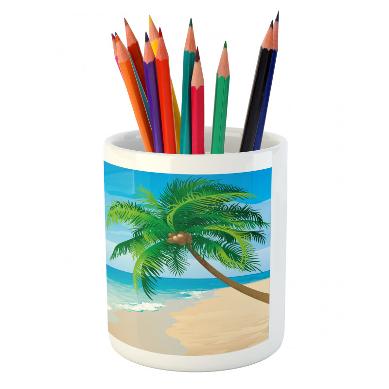 Palm Tree Calm Ocean Pencil Pen Holder