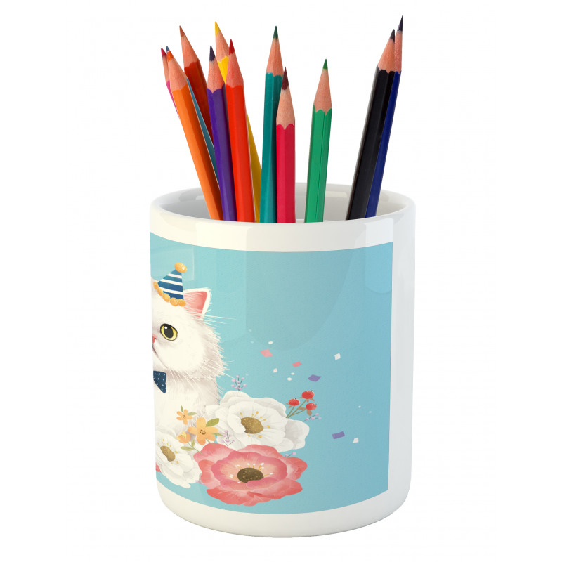 Graphical Fluffy Kitten Party Pencil Pen Holder