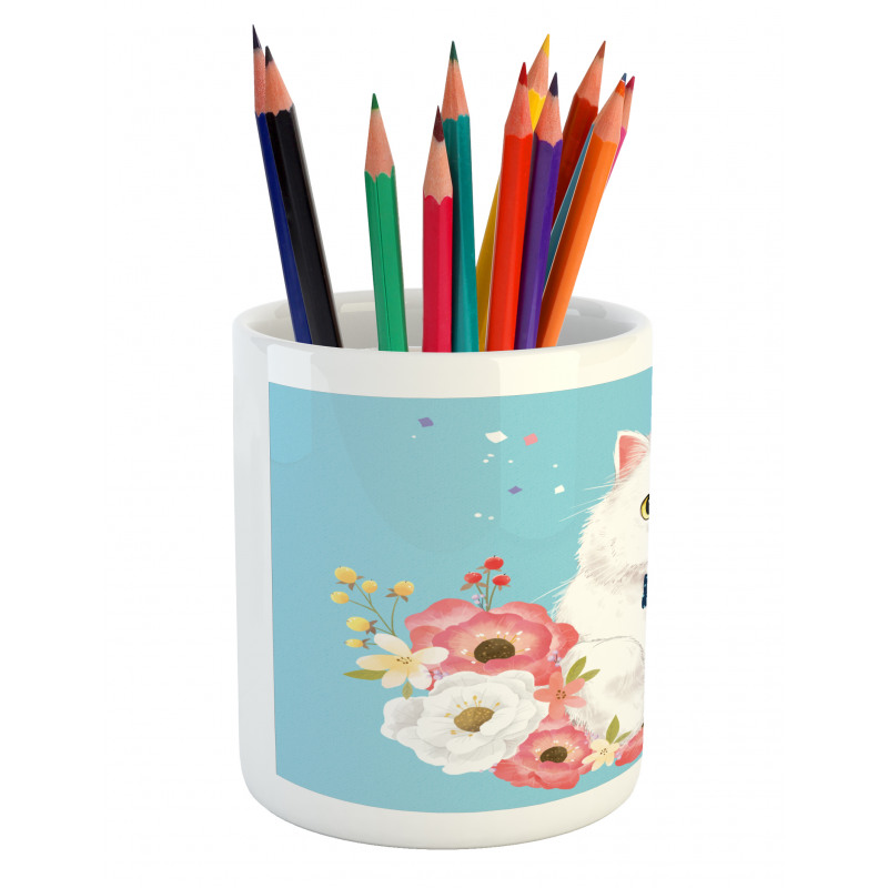 Graphical Fluffy Kitten Party Pencil Pen Holder