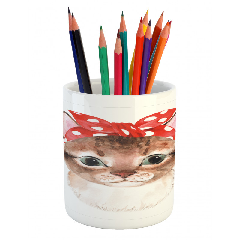 Kitten in a Dotted Bandana Art Pencil Pen Holder