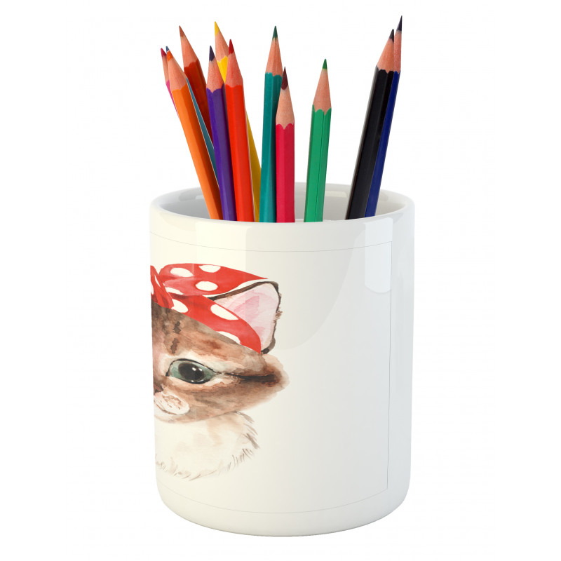 Kitten in a Dotted Bandana Art Pencil Pen Holder