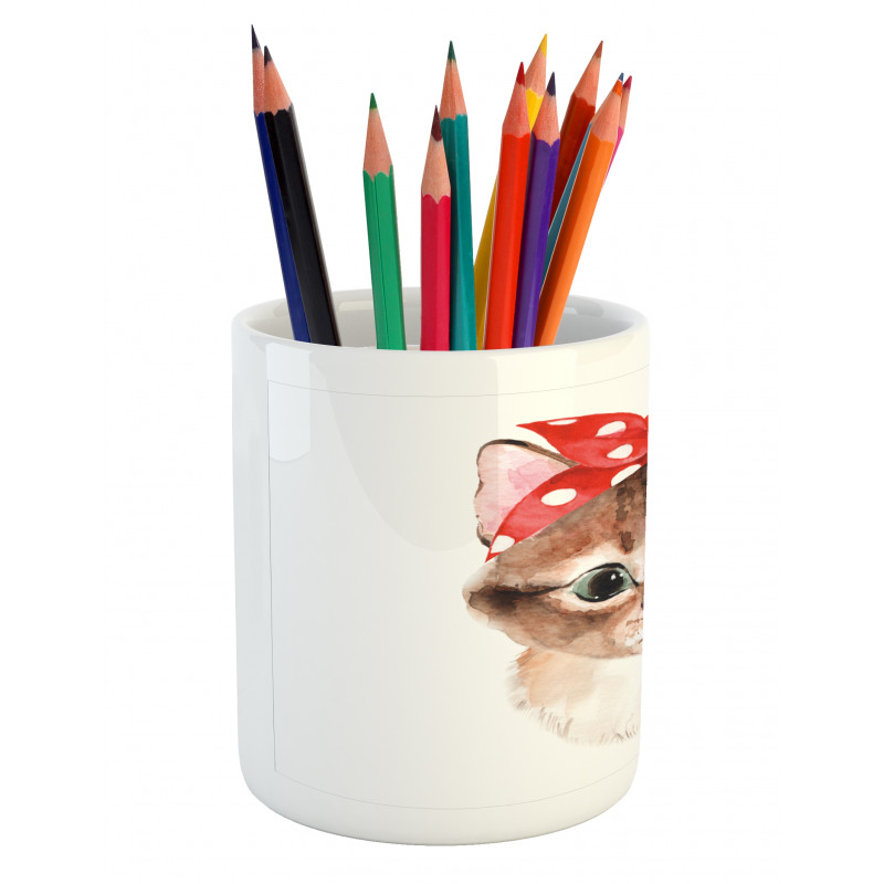 Kitten in a Dotted Bandana Art Pencil Pen Holder