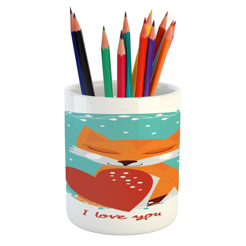 Romantic Theme Fox Heart Pencil Pen Holder