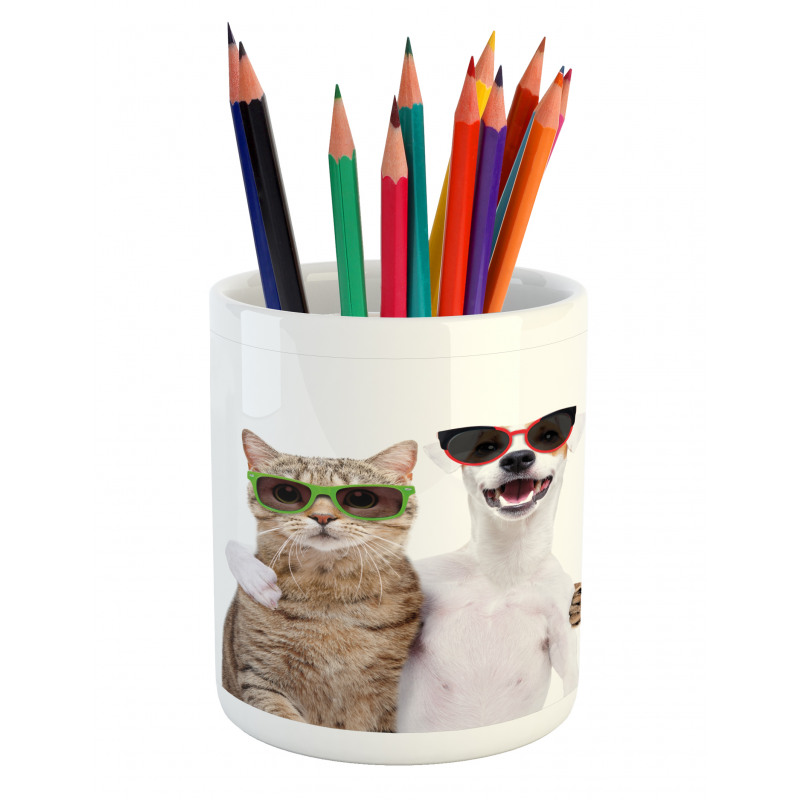 Cat and Dog in Sunglasses Pencil Pen Holder