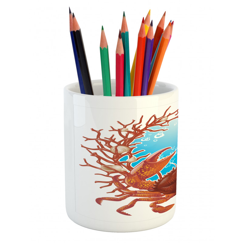 Seashells and Red Coral Pencil Pen Holder