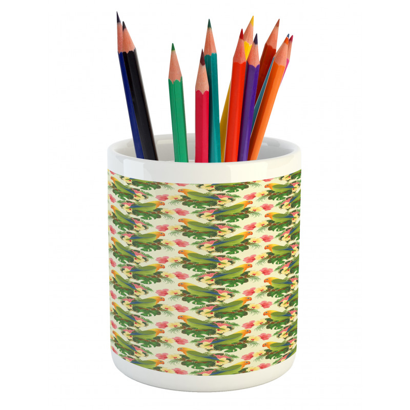 Tropical Floral Parrot Pencil Pen Holder