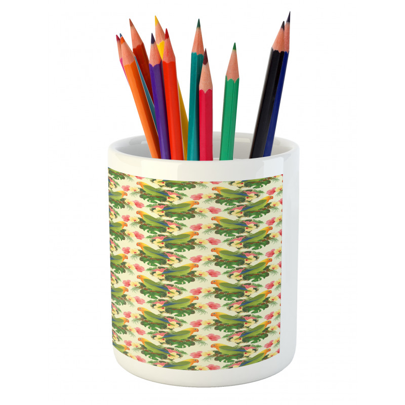 Tropical Floral Parrot Pencil Pen Holder