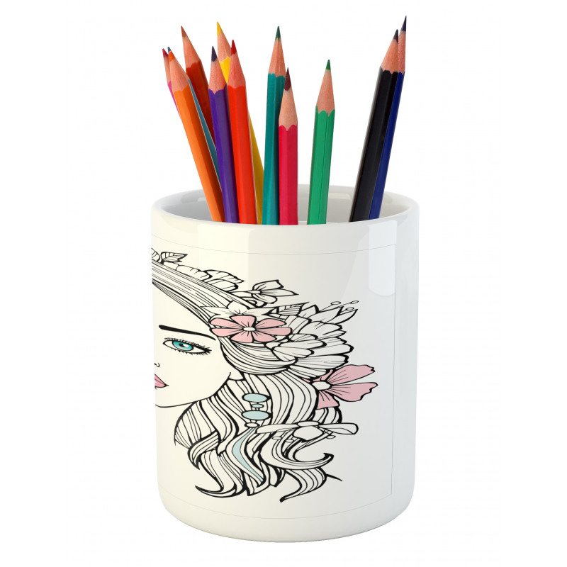 Floral Girl Drawing Pencil Pen Holder