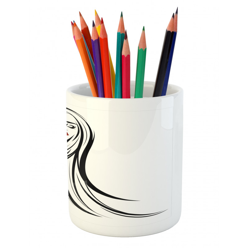 Long Straight Hair Pencil Pen Holder