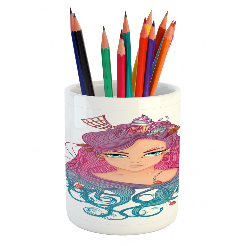 Colorful Hair Girl Pencil Pen Holder