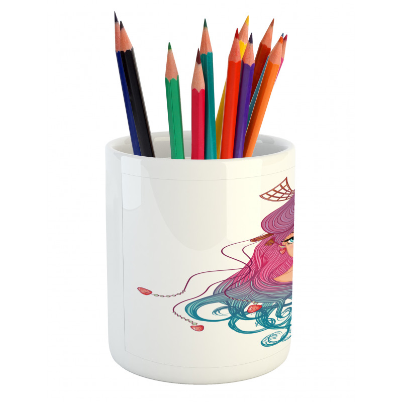 Colorful Hair Girl Pencil Pen Holder