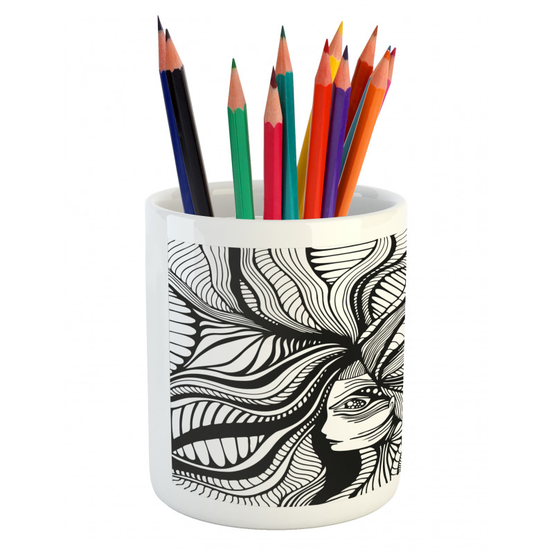 Surreal Striped Hair Pencil Pen Holder