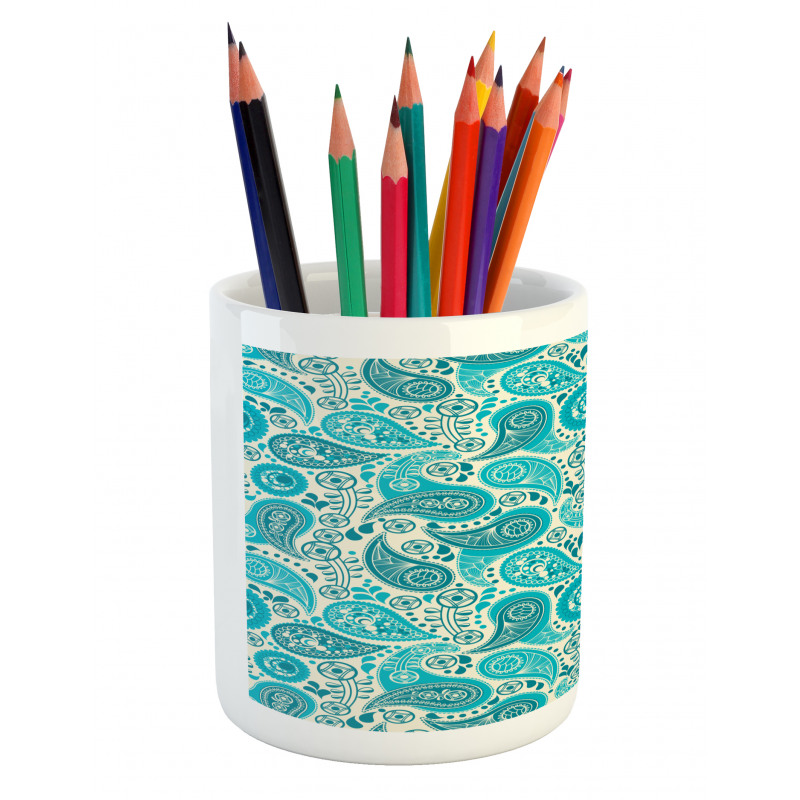 Paisley Blue Flowers Pencil Pen Holder