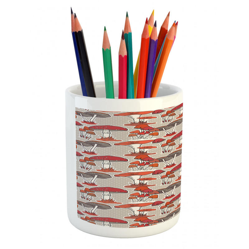 Jungle Fall Mushrooms Pencil Pen Holder