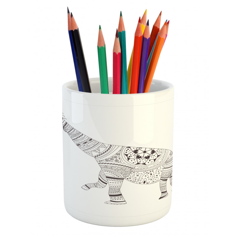 Monochrome Zentangle Dinosaur Pencil Pen Holder