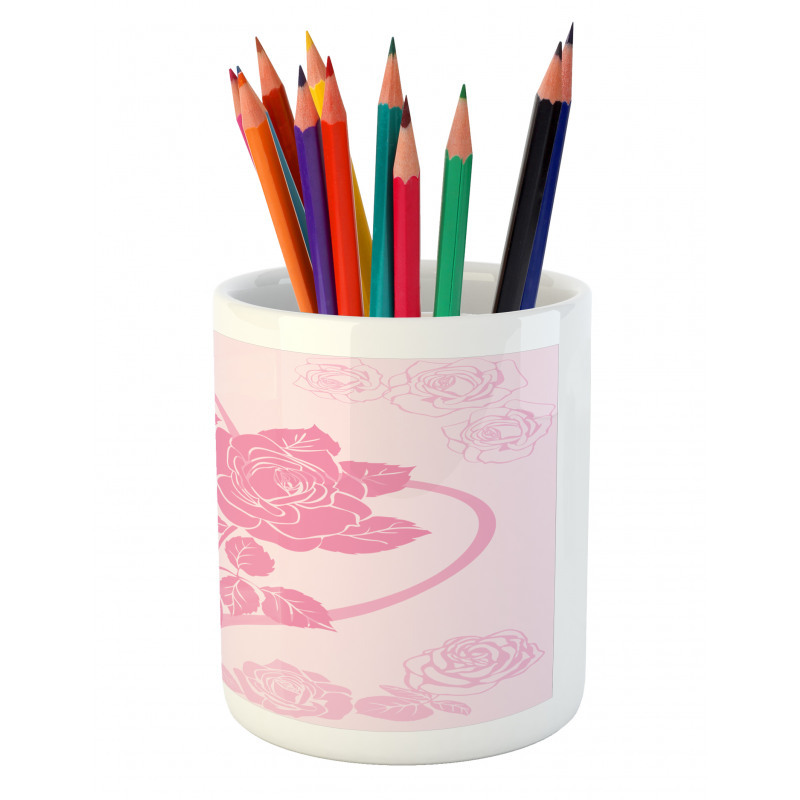 Roses in Heart Pencil Pen Holder