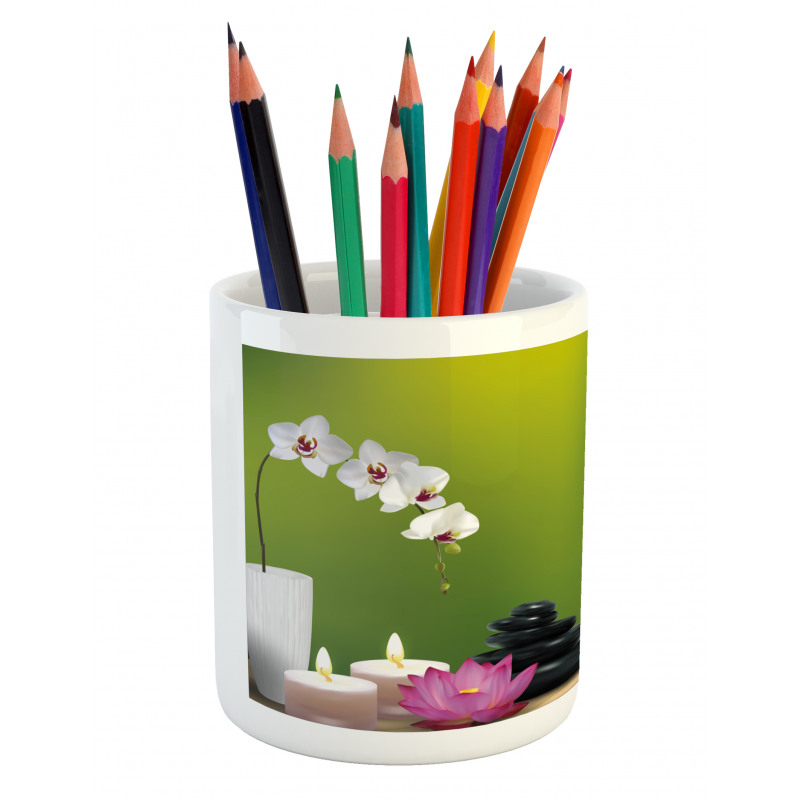 Bamboo Flower Orchid Stone Pencil Pen Holder
